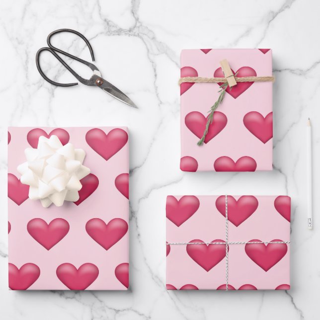 Feuille De Papier Cadeau Coeurs roses Motif Thème de la Saint Valentin (Recto)