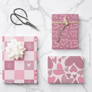 Feuille De Papier Cadeau Coeurs roses Valentine's Day Love Retro Checker