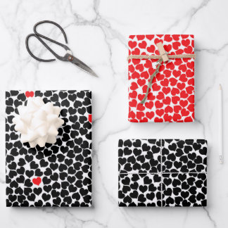 Feuille De Papier Cadeau Coeurs rouge et noir