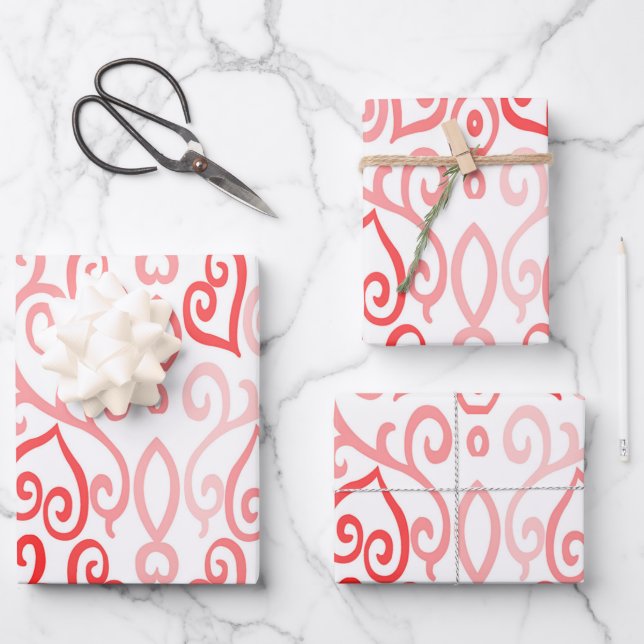 Feuille De Papier Cadeau Coeurs rouge et rose (Recto)