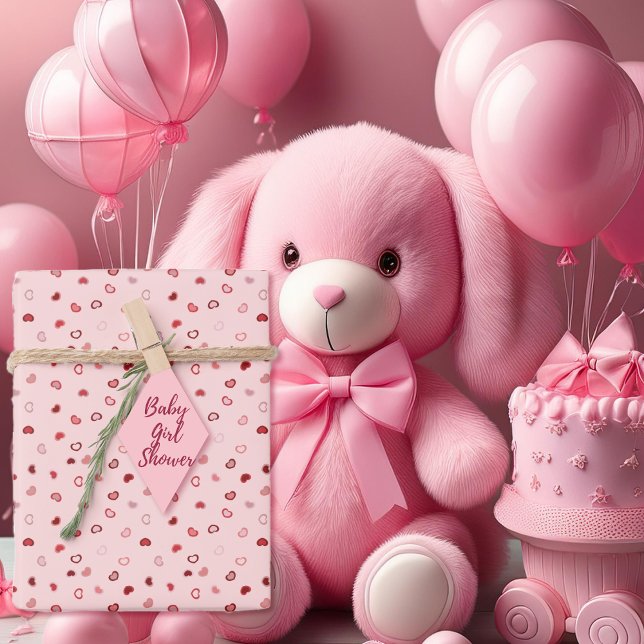 Feuille De Papier Cadeau Cœurs - Rouge sur ombre rose clair (Hearts - Red on Light Pink Ombre Wrapping Paper Sheets-Baby Girl Shower - by Leapfroglisics Shop)