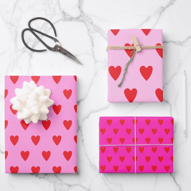 Feuille De Papier Cadeau Coeurs rouges Abstrait main tiré Boho Style Motif (Recto)