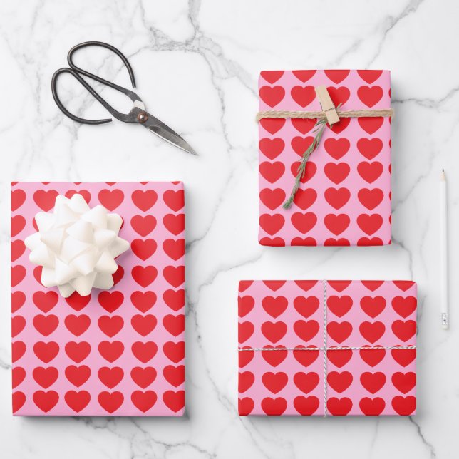 Feuille De Papier Cadeau Cœurs rouges de la Saint-Valentin (Recto)