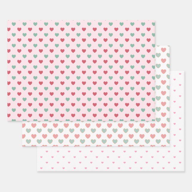 Feuille De Papier Cadeau Coeurs rouges et verts (Lot)