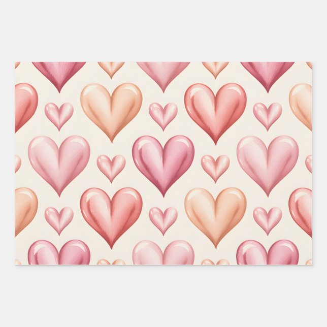 Feuille De Papier Cadeau Cœurs Rougissants (Devant)