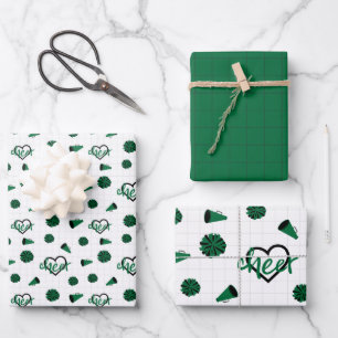 Feuille De Papier Cadeau Coeurs verts, pots de marionnettes, Motif mégaphon