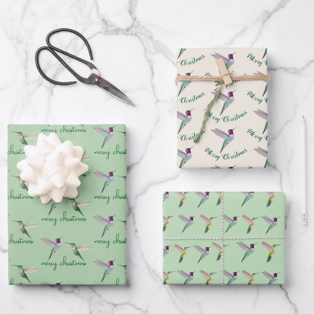 Feuille De Papier Cadeau Colibri d'Anna de Noël (Recto)