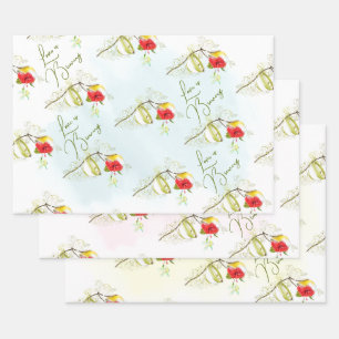 Feuille De Papier Cadeau Colibri Tasse de Thé Floral