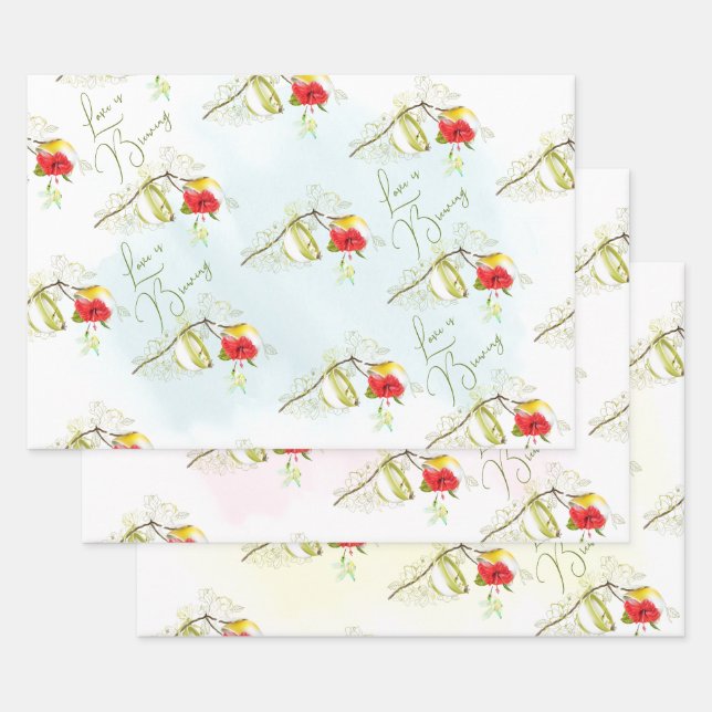 Feuille De Papier Cadeau Colibri Tasse de Thé Floral (Lot)