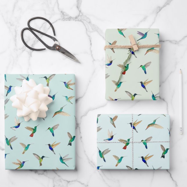 Feuille De Papier Cadeau Colibris tropicaux (Recto)