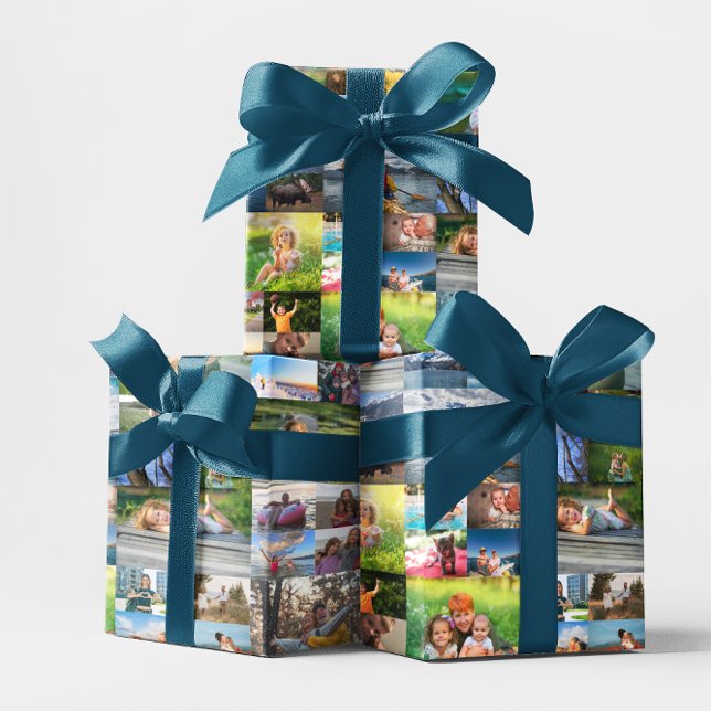 Feuille De Papier Cadeau Collage de 40 photos (40 Image Photo Collage Wrapping Paper Sheets)