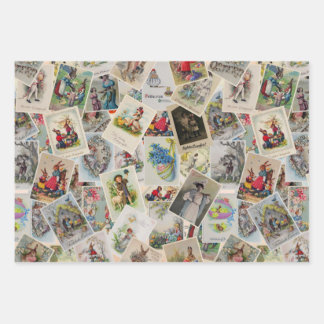 Feuille De Papier Cadeau Collage de cartes postales anciennes de Pâques en