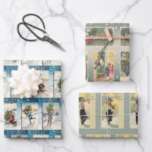 Feuille De Papier Cadeau Collage de la carte de Noël Festive Vintage d'hive