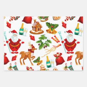 Feuille De Papier Cadeau Collage de Noël avec le Père Noël, Décorations, Ca