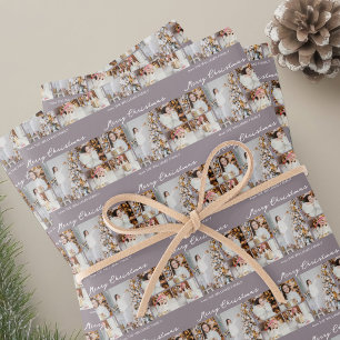 Feuille De Papier Cadeau Collage de photos de famille chic mauve de Noël