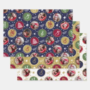 Feuille De Papier Cadeau Collage de photos de famille ludique Noël
