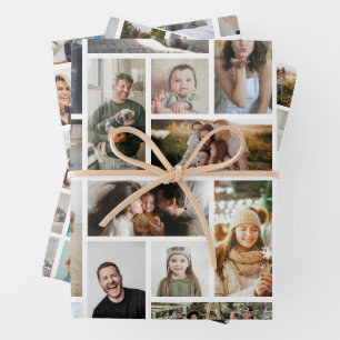 Feuille De Papier Cadeau Collage de photos en grille moderne 'Créez le vôtr