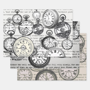 Feuille De Papier Cadeau Collage Montre de Goût Victorien Alice au Pays des