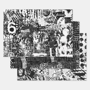 Feuille De Papier Cadeau Collage ou découpage de texte de média mixte