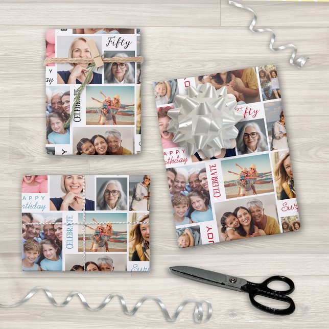 Feuille De Papier Cadeau Collage photo 50e anniversaire (Créateur téléchargé)