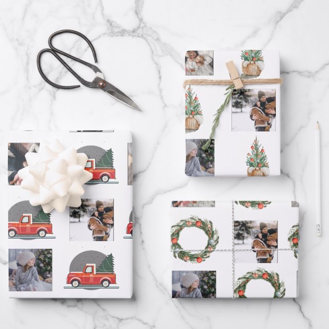 Feuille De Papier Cadeau Collage photo avec éléments d'aquarelle de Noël (Recto)