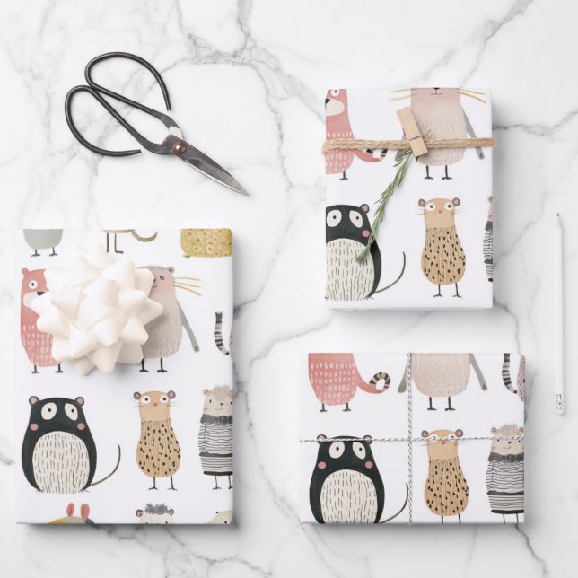Feuille De Papier Cadeau Collection adorable d'animaux (Recto)