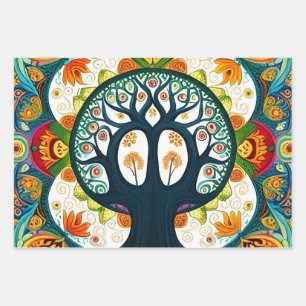 Feuille De Papier Cadeau Collection Arbre de vie vibrant