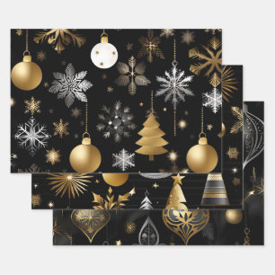 Feuille De Papier Cadeau Collection de décorations de Noël argent et or