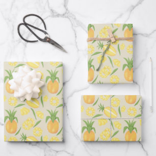Feuille De Papier Cadeau Collection de Motifs de paniers de fruits - Ananas