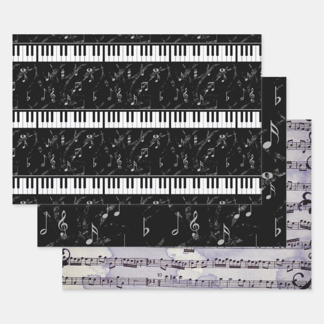 Feuille De Papier Cadeau Collection de musique noir et blanc Enveloppement  (Lot)