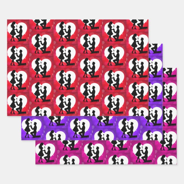 Feuille De Papier Cadeau Collection de silhouettes de proposition de cœur (Lot)