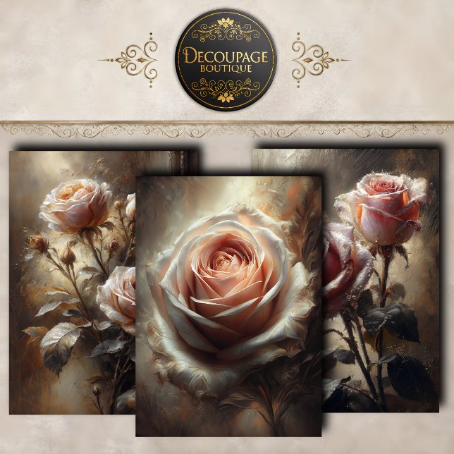 Feuille De Papier Cadeau Collection Découpage Élégance Rose Blush (Blush Rose Elegance Decoupage Collection Wrapping Paper Sheets)