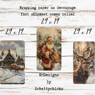 Feuille De Papier Cadeau Collection Découpe Papa Noël Renne Traîneau