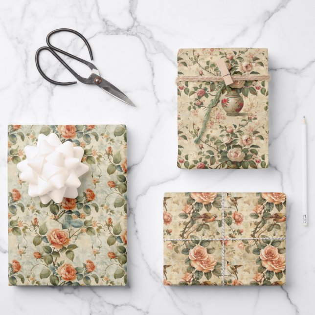 Feuille De Papier Cadeau Collection Design de découpage Rose élégant (Recto)