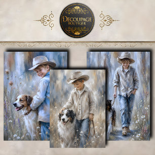 Feuille De Papier Cadeau Collection Petits Garçons et Chiens Loyaux