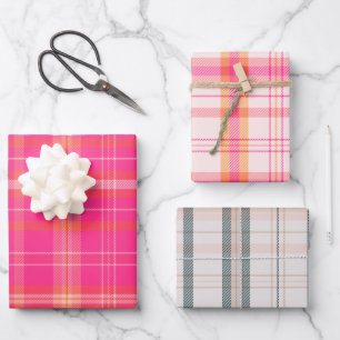 Feuille De Papier Cadeau Collection Plaid de Noël classique Collection rose