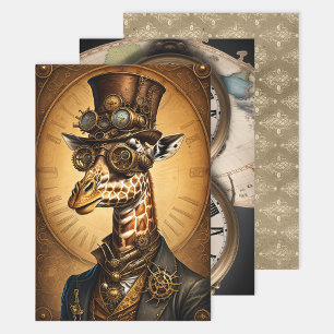 Feuille De Papier Cadeau Collection Steampunk Animal - Giraffe Decoupage
