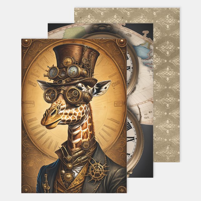 Feuille De Papier Cadeau Collection Steampunk Animal - Giraffe Decoupage  (Créateur téléchargé)