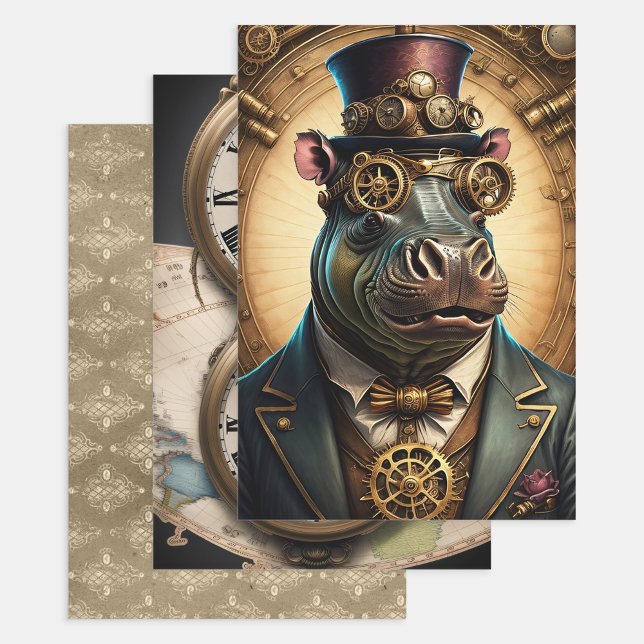 Feuille De Papier Cadeau Collection Steampunk Animal - Hippopotamus  (Créateur téléchargé)