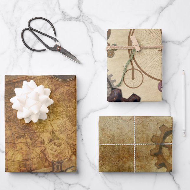 Feuille De Papier Cadeau Collection Vintage Steampunk (Recto)
