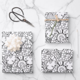 Feuille De Papier Cadeau Coloration botanique florale et serpent