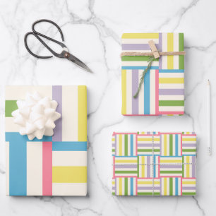 Feuille De Papier Cadeau Coloré été rayé blocs motif