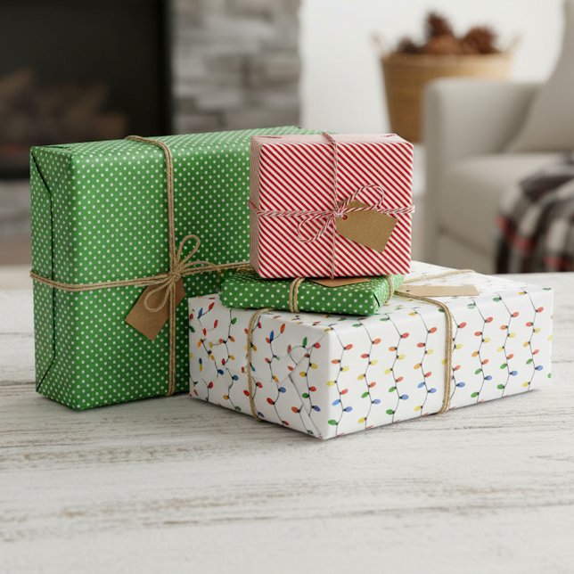 Feuille De Papier Cadeau Coloré Festif Party String Lights Motif d'art (Créateur téléchargé)