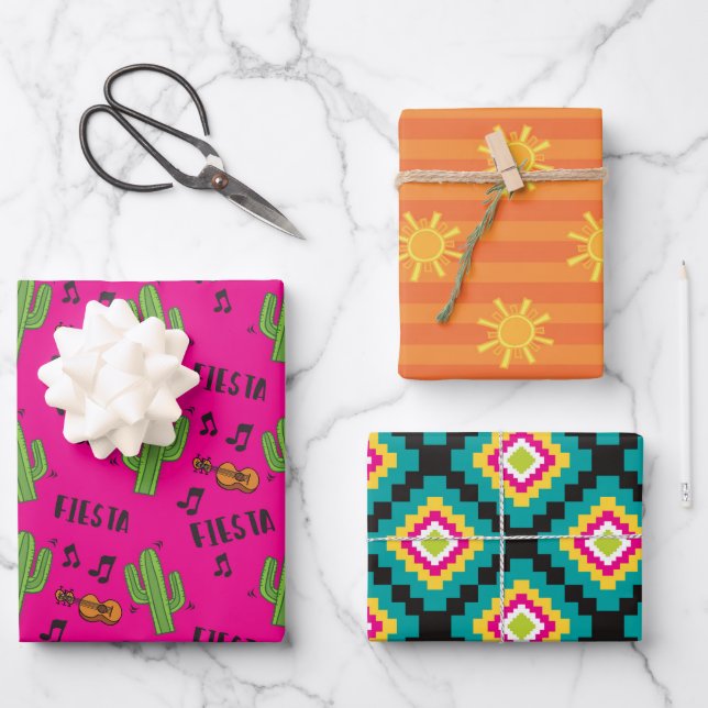 Feuille De Papier Cadeau Coloré mexicain Motif Fiesta (Recto)