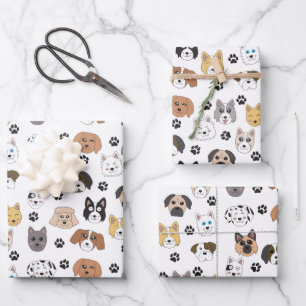 Feuille De Papier Cadeau Coloré mignon Chiens amusants et Chien Paw Motif