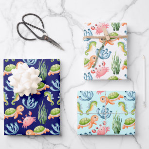 Feuille De Papier Cadeau Coloré Mignonne sous-marin Vie des enfants