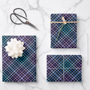 Feuille De Papier Cadeau Coloré Noir Bleu Violet Mode Défilé Rayures