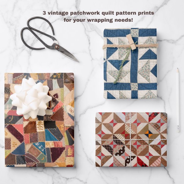 Feuille De Papier Cadeau Coloré Vintage Patchwork Quilts Design (Vintage patchwork quilt pattern wrapping paper. Stylish and original!)