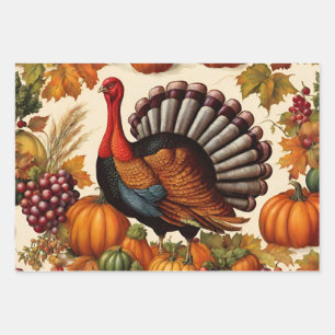 Feuille De Papier Cadeau Coloré Vintage Thanksgiving Harvest et Turquie