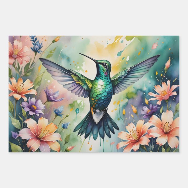 Feuille De Papier Cadeau colorful hummingbird wrapping paper sheets (Devant)